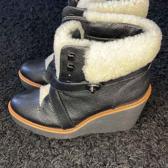COACH ‘Kenna’ Shearling Leather Wedge Boots in Black - Picture 4 of 7